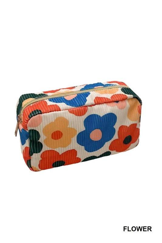 Patterned Travel Makeup Bag – Zipper Cosmetic Pouch in Floral & Paw Prints