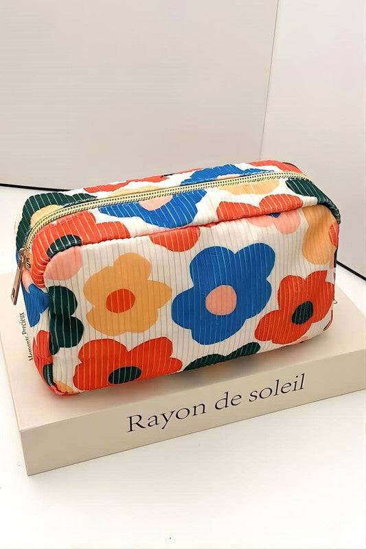 Patterned Travel Makeup Bag – Zipper Cosmetic Pouch in Floral & Paw Prints