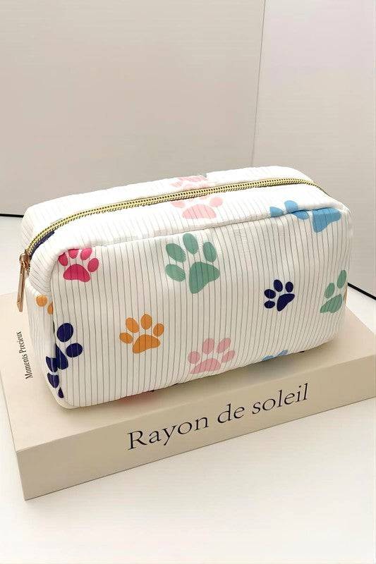 Patterned Travel Makeup Bag – Zipper Cosmetic Pouch in Floral & Paw Prints