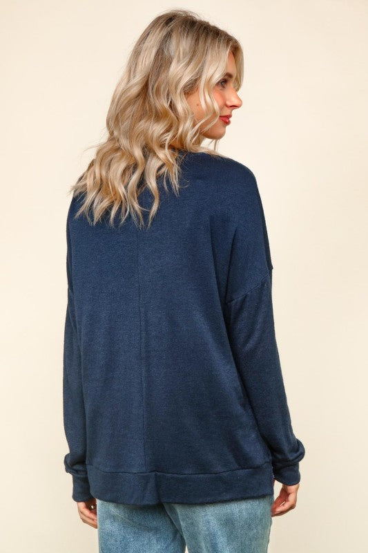 Solid Oversized Knit Top with Side Slits