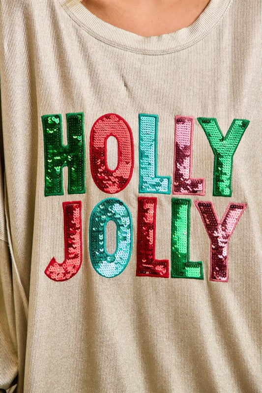 Holly Jolly Sequin Patch Metallic Top