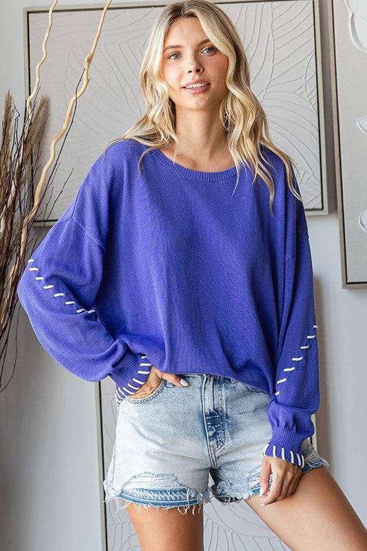 Contrast Embroidery Long Sleeve Knitted Sweater