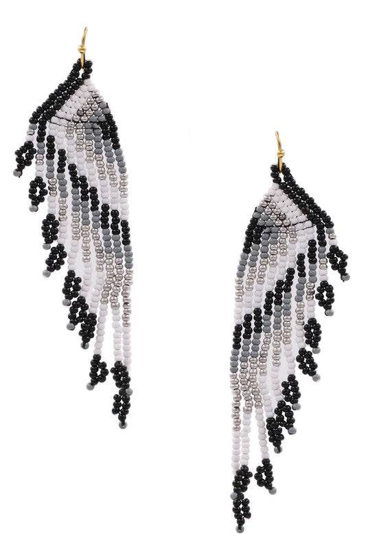 Metal Seed Bead Tassel Wing Dangle Earrings