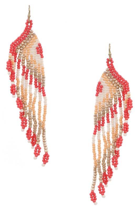 Metal Seed Bead Tassel Wing Dangle Earrings