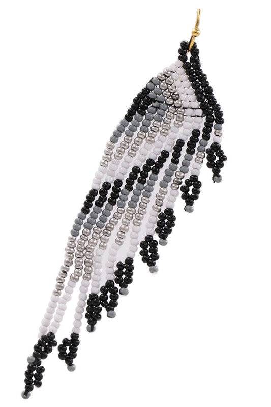 Metal Seed Bead Tassel Wing Dangle Earrings