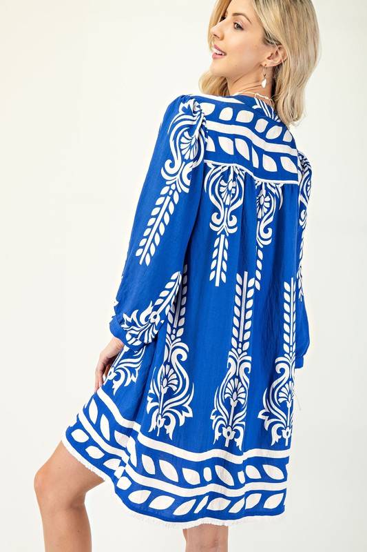 Tassel Tie Dress with 3/4 Sleeves