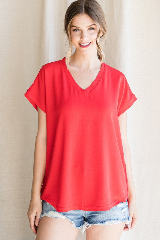Solid Cap Sleeve Raw Edge Top