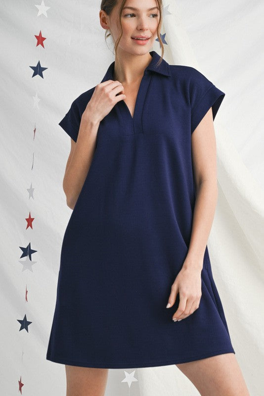 Solid Collared Pocket Dress