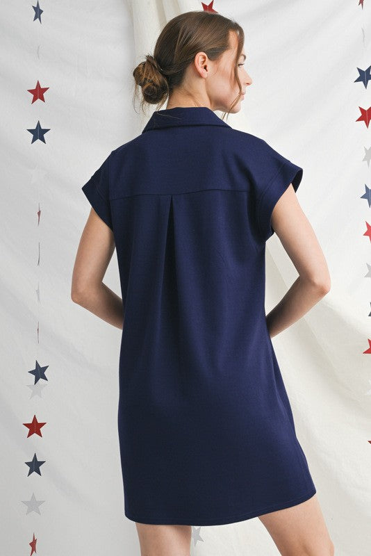 Solid Collared Pocket Dress