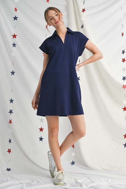 Solid Collared Pocket Dress