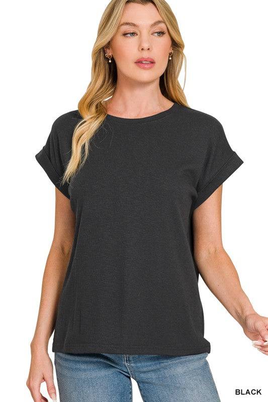Cotton Modal Slub Rolled Sleeve Tee