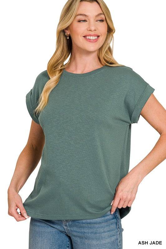 Cotton Modal Slub Rolled Sleeve Tee