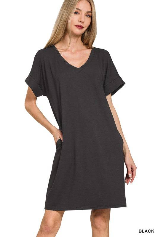 Brushed DTY V-Neck Dress for Everyday Wear