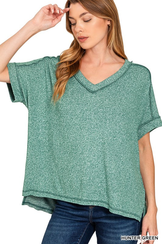 Soft Melange Hacci V-Neck Hi-Low Tee