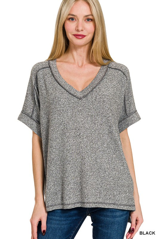 Soft Melange Hacci V-Neck Hi-Low Tee