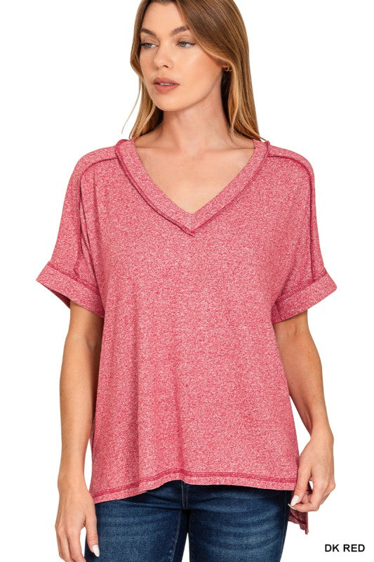 Soft Melange Hacci V-Neck Hi-Low Tee