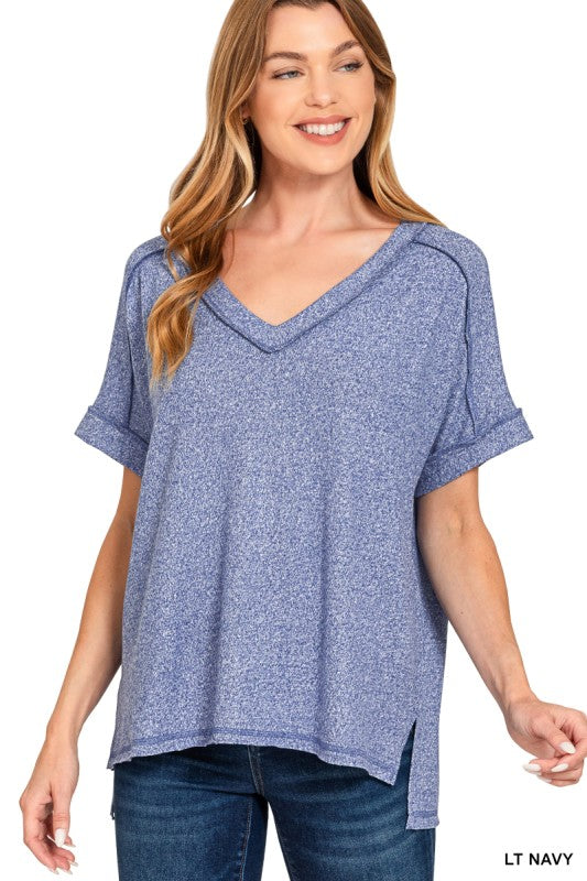 Soft Melange Hacci V-Neck Hi-Low Tee