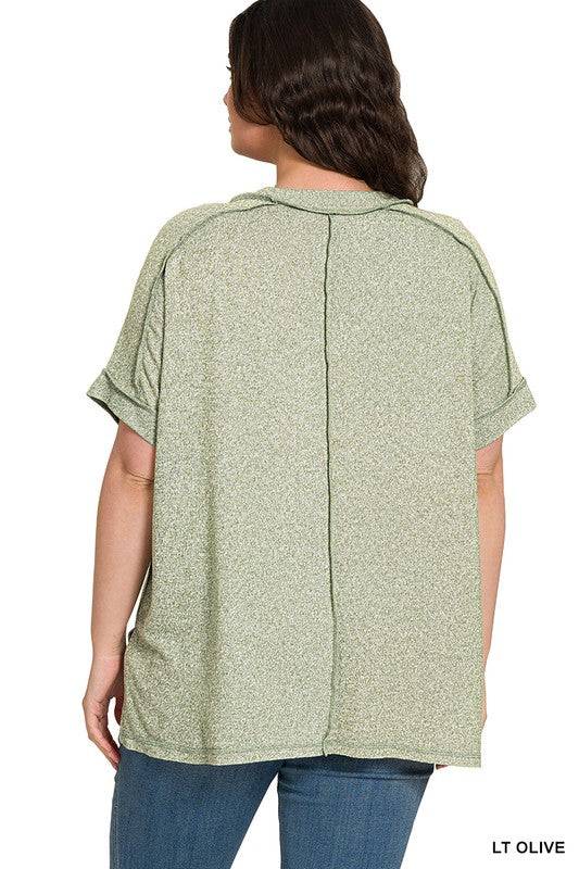 Soft Melange Hacci V-Neck Short Sleeve Hi-Low Tee