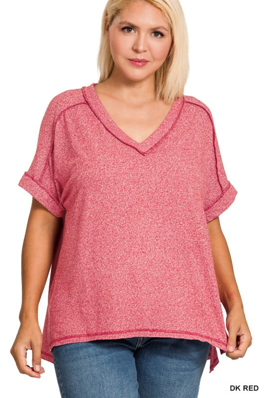 Soft Melange Hacci V-Neck Hi-Low Tee