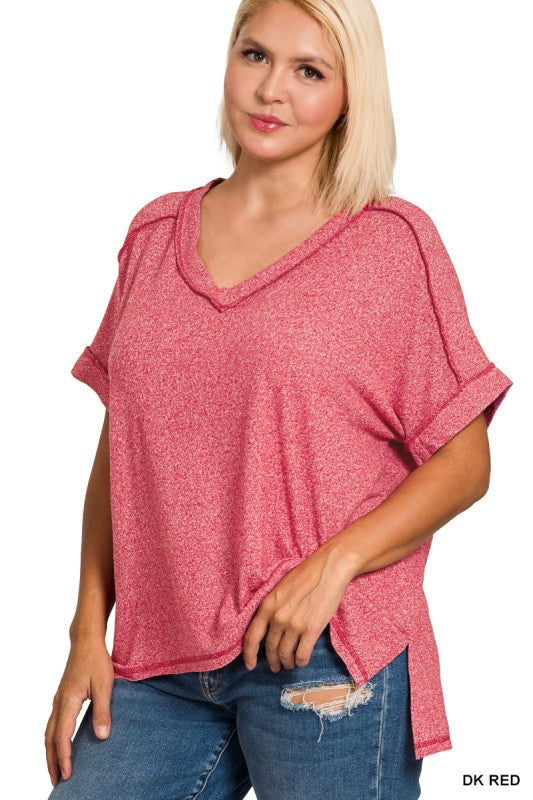 Soft Melange Hacci V-Neck Hi-Low Tee