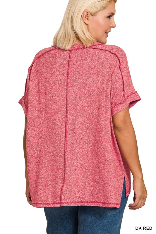 Soft Melange Hacci V-Neck Hi-Low Tee