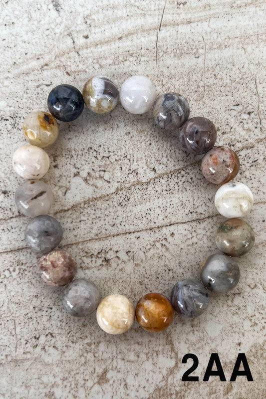 Neutral-toned Stone Bead Bracelets with a mix of gray, brown, and cream beads, perfect for versatile everyday wear.