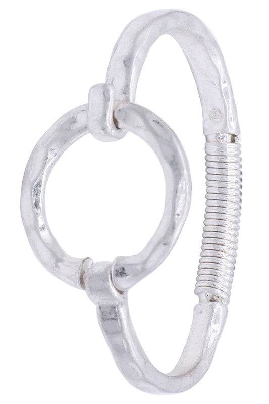 Hammered Metal Bangle Bracelet with Circle Cutout Design