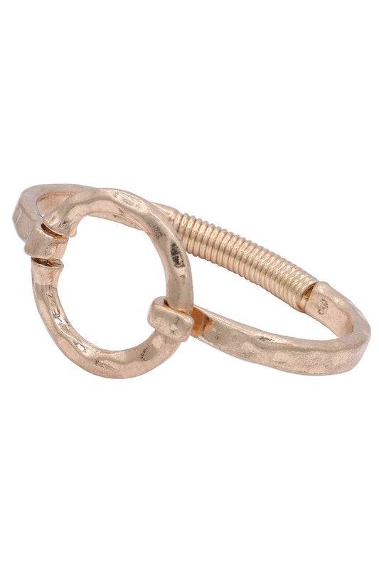 Hammered Metal Bangle Bracelet with Circle Cutout Design