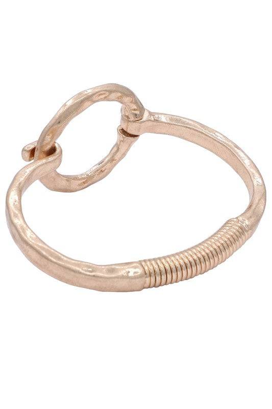 Hammered Metal Bangle Bracelet with Circle Cutout Design