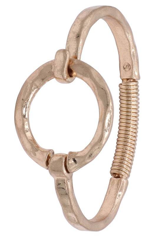 Hammered Metal Bangle Bracelet with Circle Cutout Design