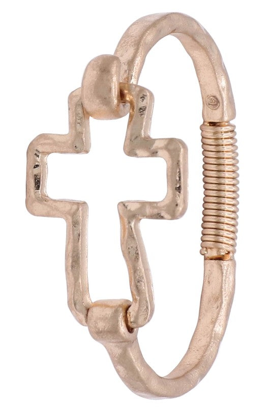 Metal Hammered Cross Cut Out Bangle Bracelet