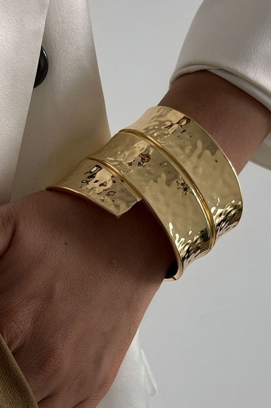 Hammered Wrap Metal Cuff Bracelet – Gold or Silver