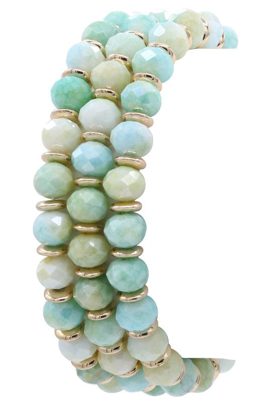 Metal Glass Beaded Stretch Bracelet Set