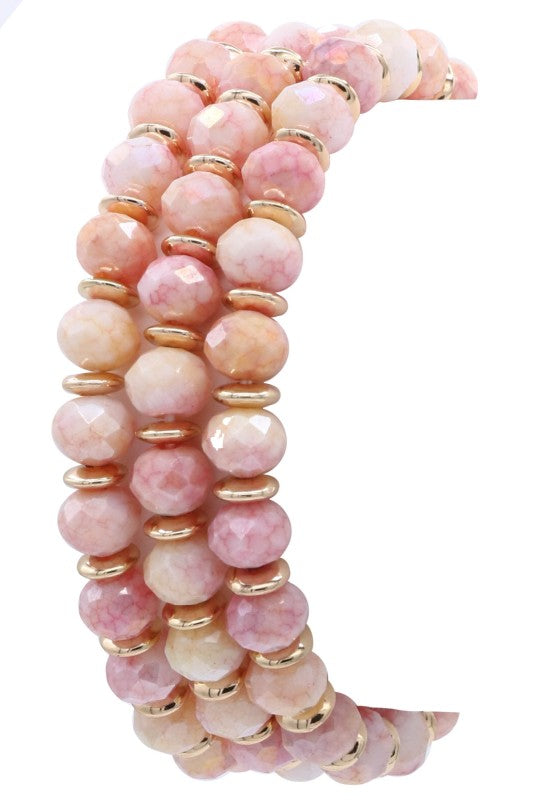 Metal Glass Beaded Stretch Bracelet Set
