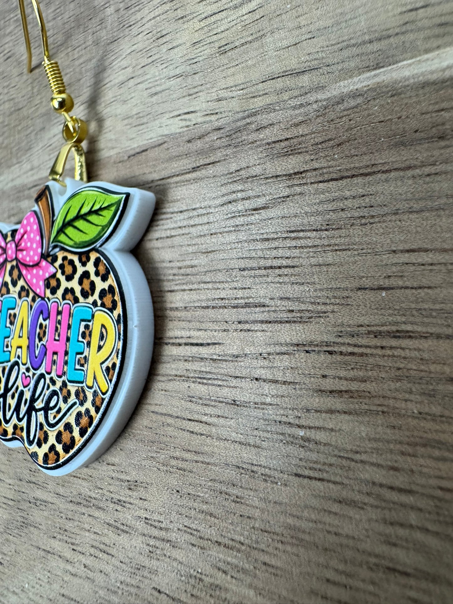 Teacher Life Leopard Apple Acrylic Earrings