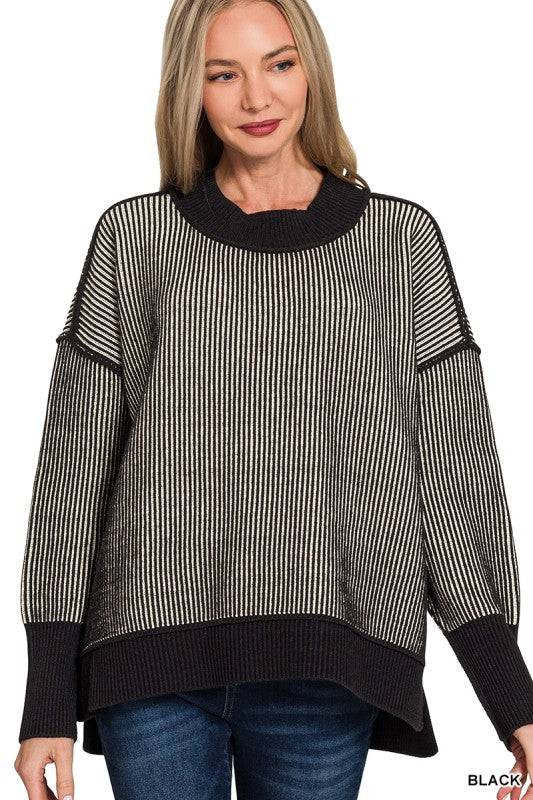 Two-Tone Exposed Seam Sweater Top