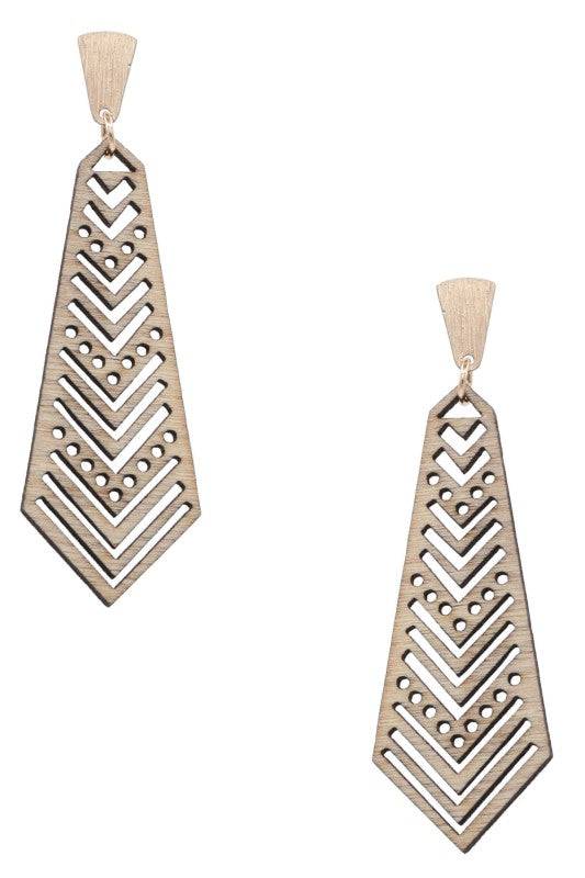 Wood Diamond Drop Earrings - Lightweight and Modern Design
