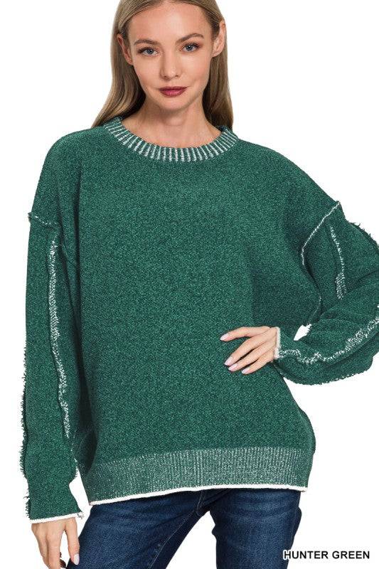 Exposed Seam Round Neck Sweater