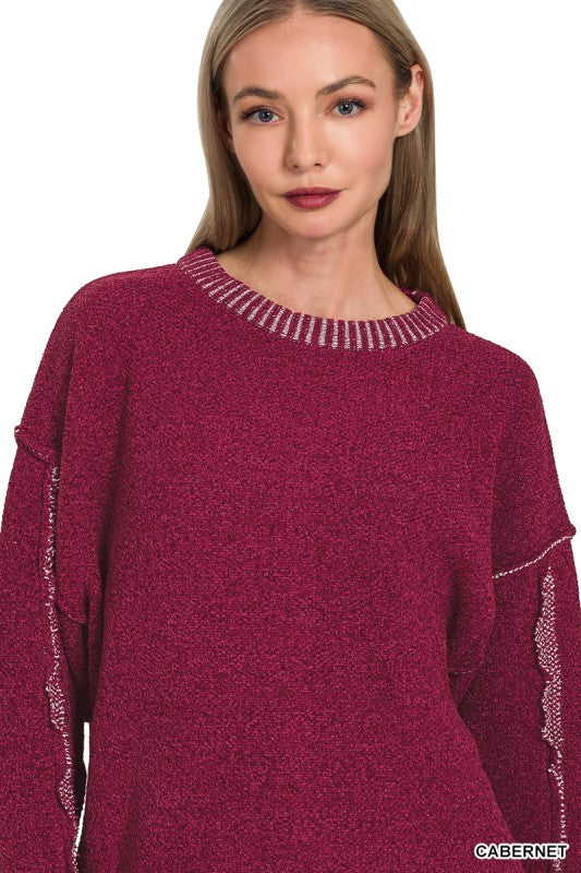 Exposed Seam Round Neck Sweater