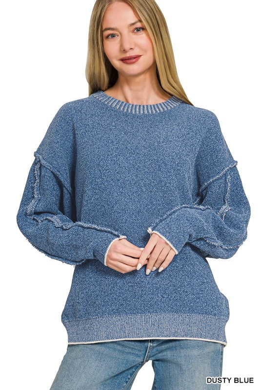 Exposed Seam Round Neck Sweater