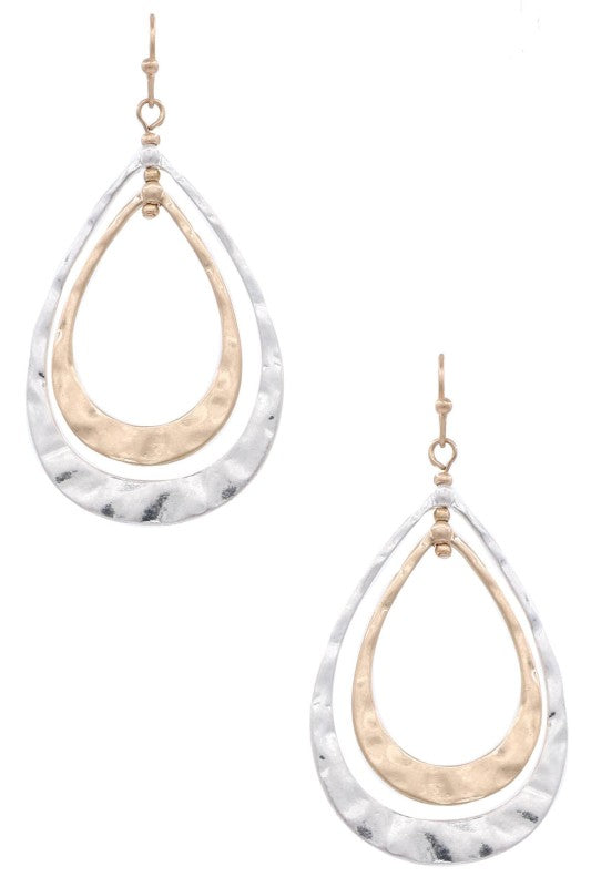 Metal Teardrop Layered Earrings