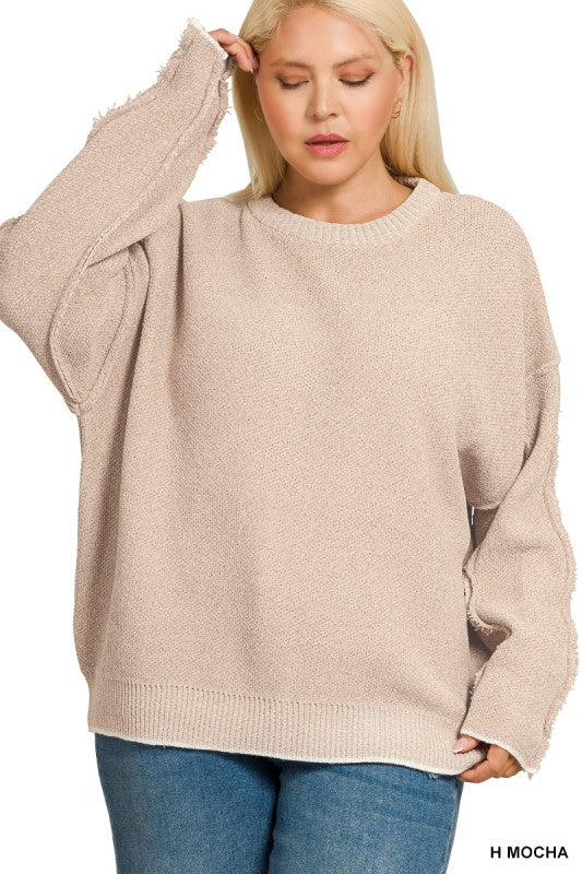 Exposed Seam Round Neck Sweater