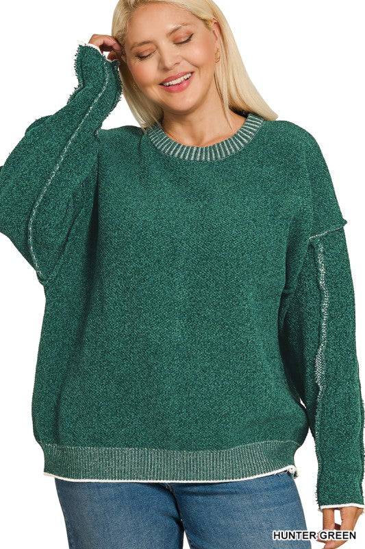 Exposed Seam Round Neck Sweater
