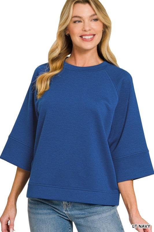 Scuba Knit Pullover - 3/4 Sleeve Everyday Essential