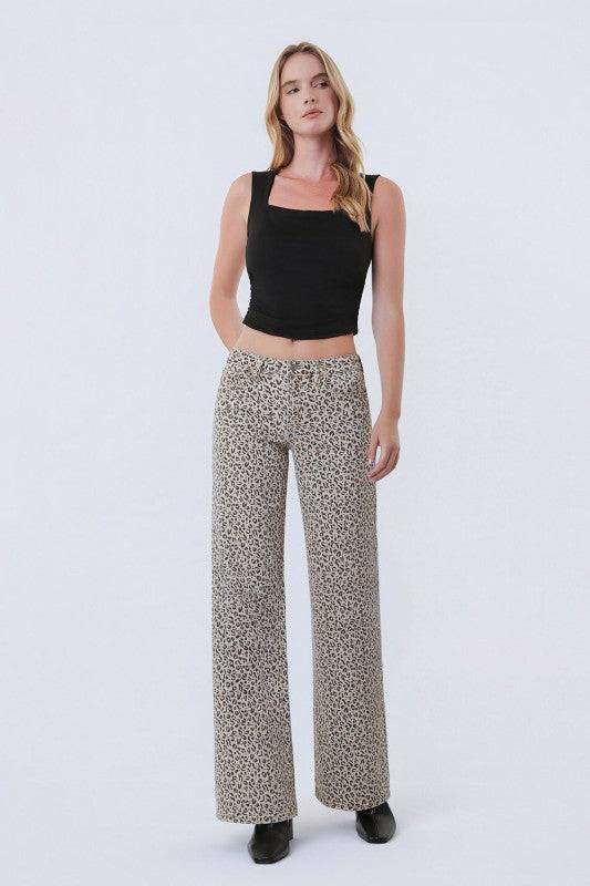 Leopard Print Wide Leg Jeans for Stylish Comfort