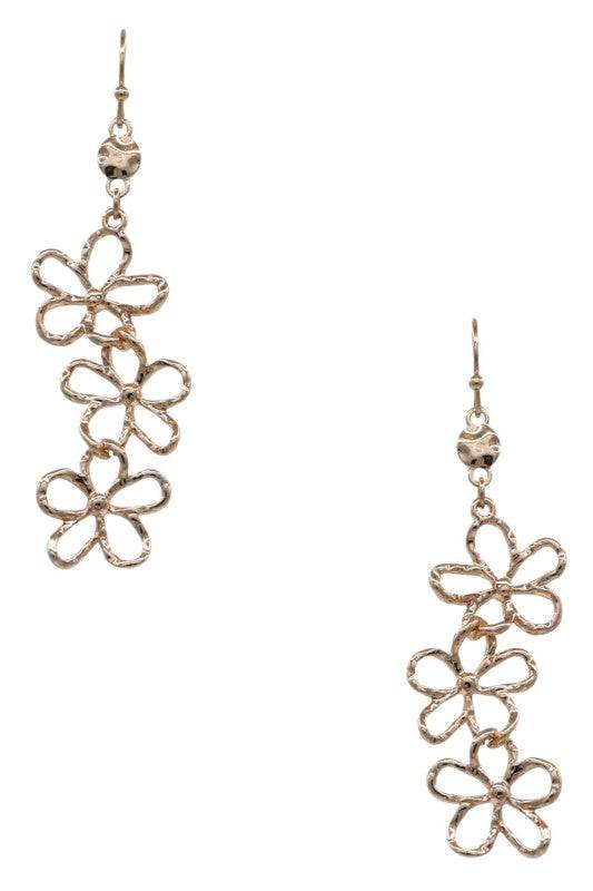 Trio Cutout Flower Linked Drop Earrings