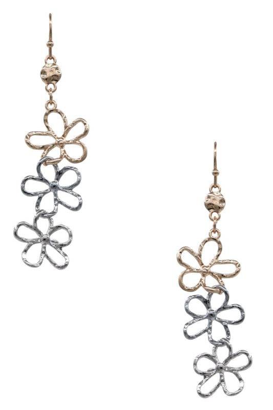 Trio Cutout Flower Linked Drop Earrings
