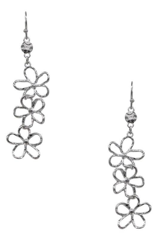 Trio Cutout Flower Linked Drop Earrings