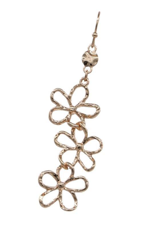 Trio Cutout Flower Linked Drop Earrings