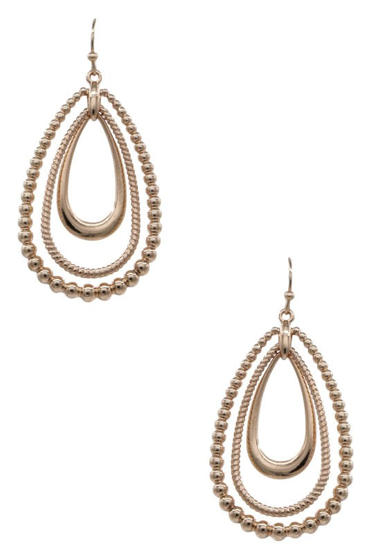 Textured Triple-Layer Metal Teardrop Earrings